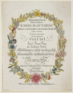Frontispiece and Title Page, Vol. I, from Icones Plantarum Medico-Oeconomico-Technologicarum cum Earum Fructus ususque Descriptione, 1800 by Ferdinand Bernhard Vietz